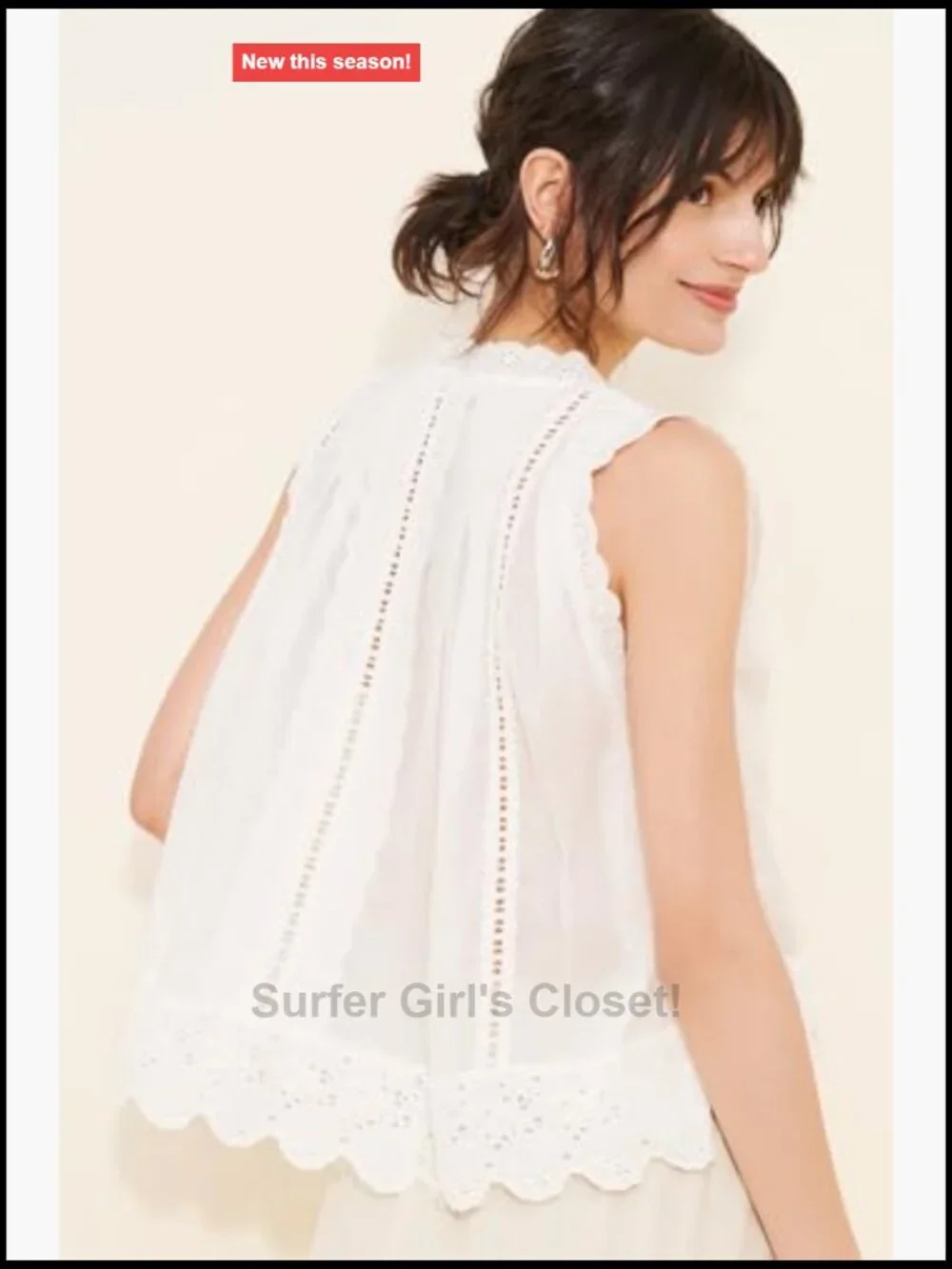 Women's Sleeveless Button Down Tank Top Lace Patchwork Scoop Neck Vest